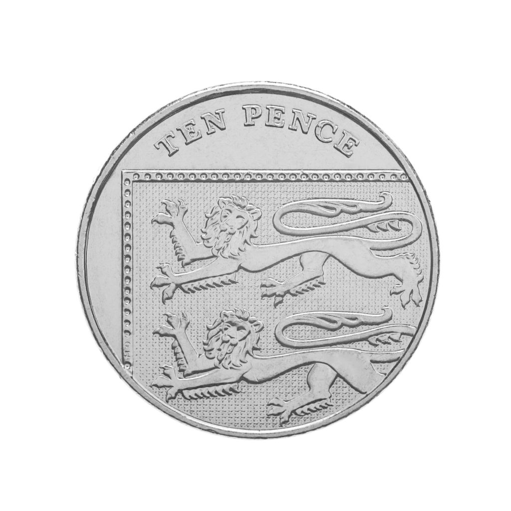 UK Ten Pence coin isolated on a white background