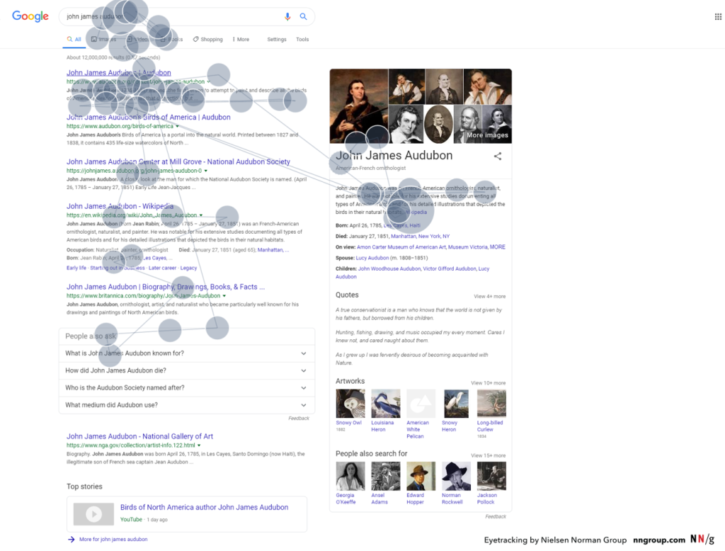 Screenshot showing the pinball effect of eye movements around a SERP page.