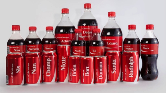 Share a coke campaign bottles and cans.